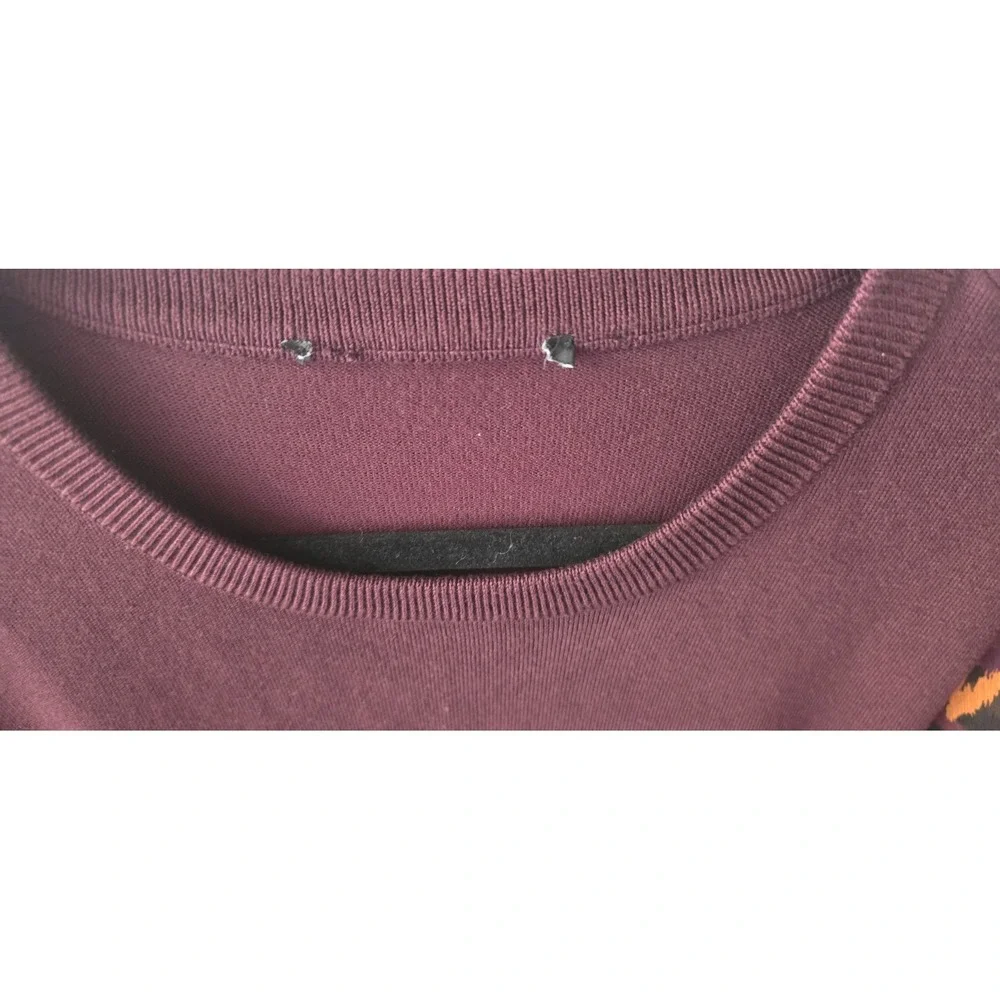 M/L maroon rust orange‎ cheetah print DKNY short sleeve sweater sheer leopard